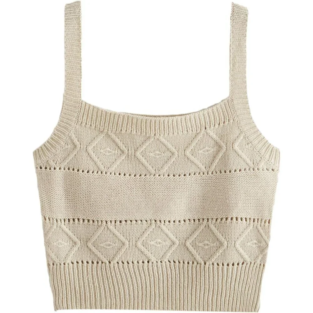 Women's Knit Crop Tank Top Sleeveless Solid Medium Summer Casual Comfortable - Picture 2 of 6